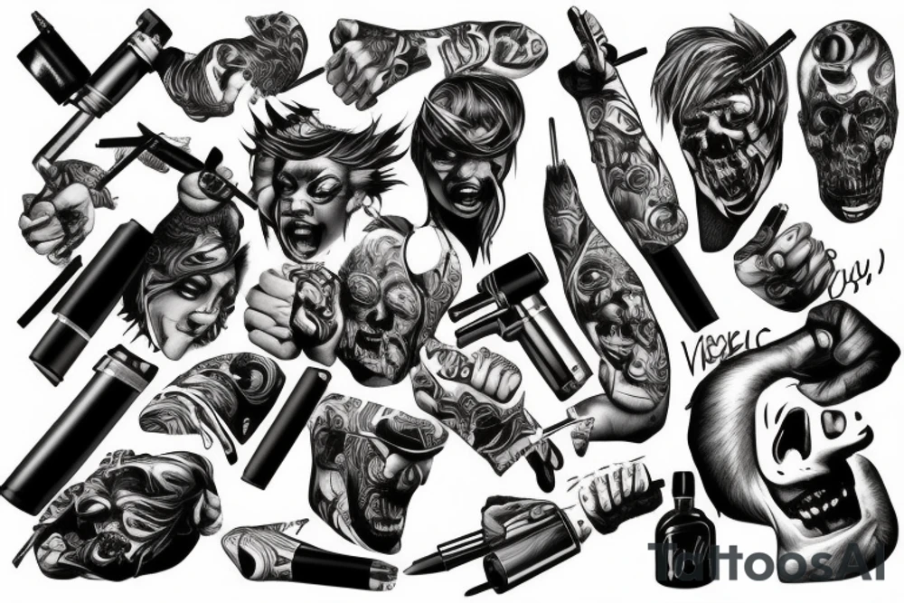 violence smoking fighting las vegas tattoo idea