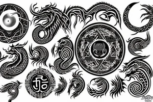 cosmic, yin yang, dragons, celestial, unalome, buddhist tattoo idea