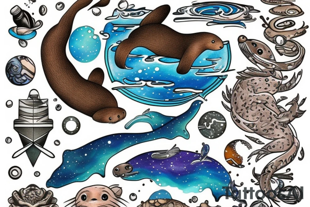 Otter swimming through the Milky Way tattoo idea