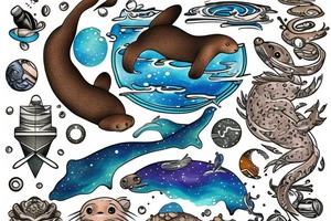 Otter swimming through the Milky Way tattoo idea
