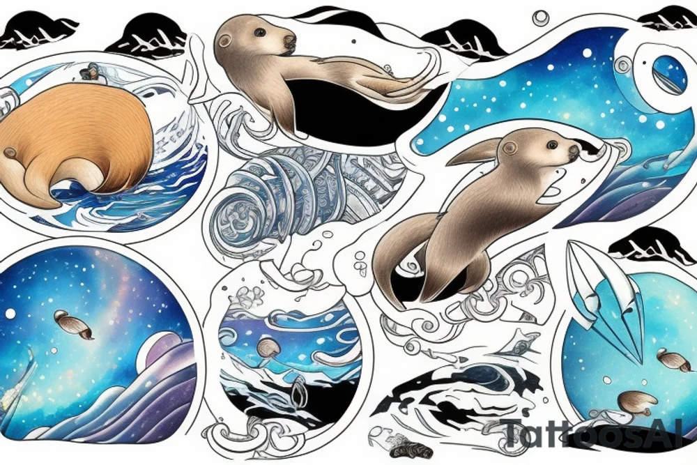 Otter swimming through the Milky Way tattoo idea