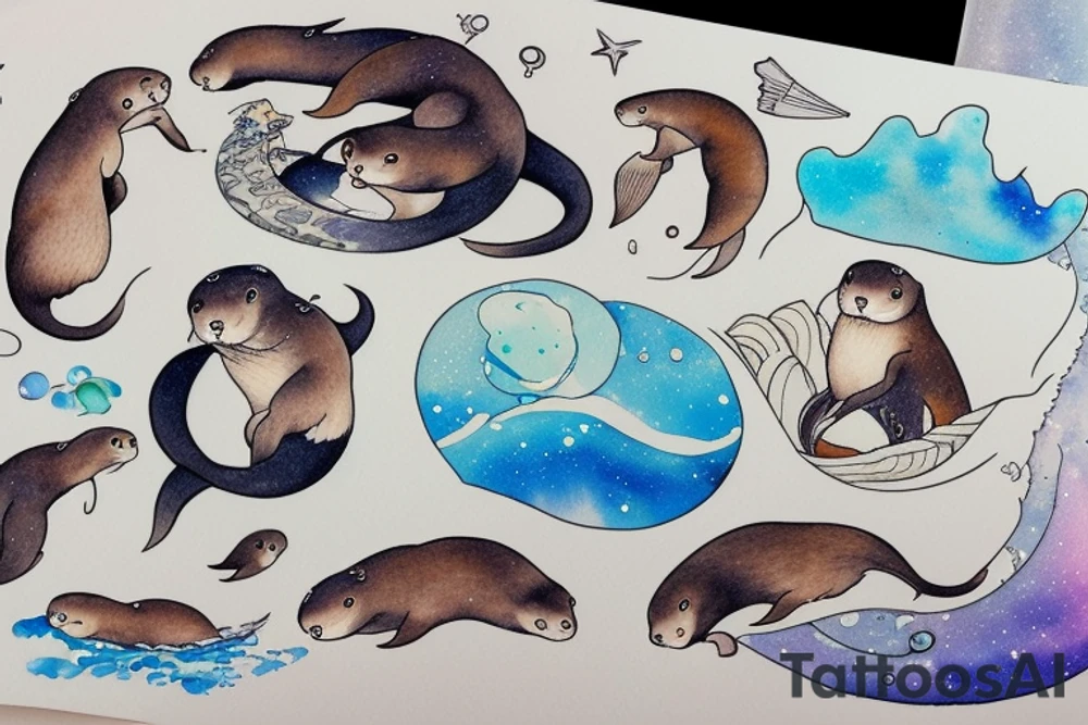 Otter swimming through the Milky Way tattoo idea