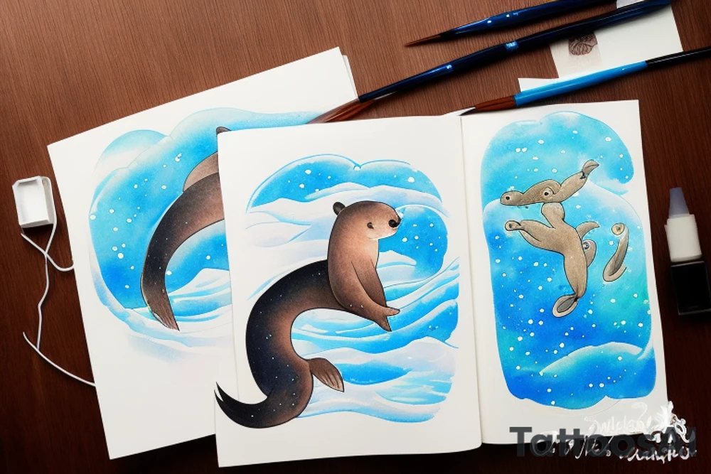 Otter swimming through the Milky Way tattoo idea