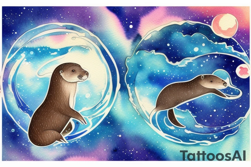 Otter swimming through the Milky Way tattoo idea