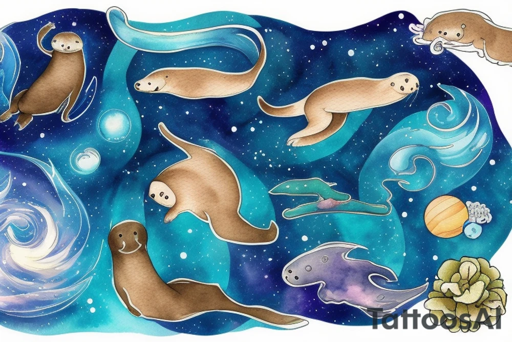 Otter swimming through the Milky Way tattoo idea