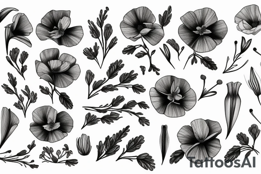 California poppy with swedish bird tattoo idea