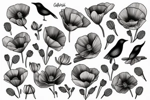 California poppy with swedish bird tattoo idea
