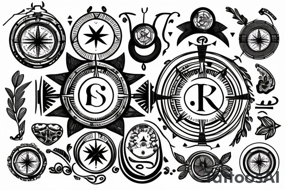 compass with initials tattoo idea