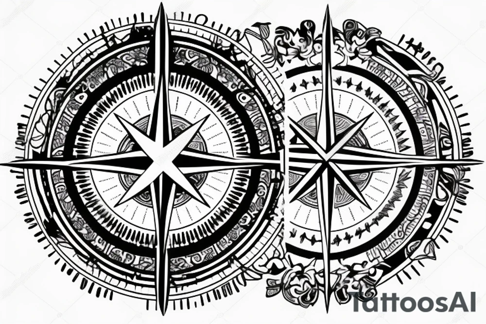 compass with initials tattoo idea