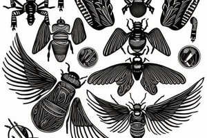 Black beetle with wings Egyptian style tattoo idea