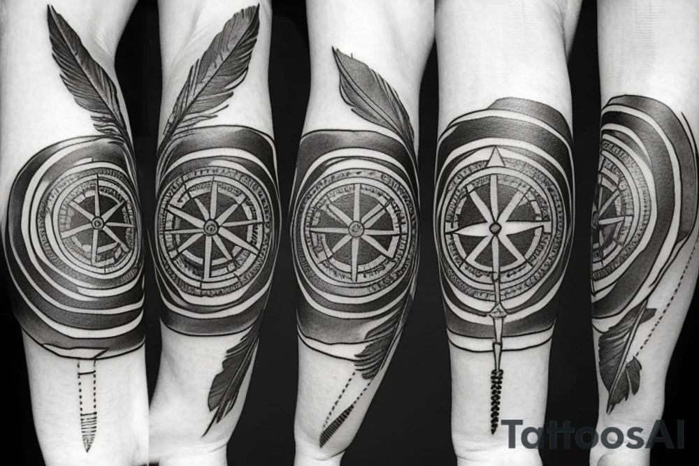 Feather in space with a compass tattoo idea