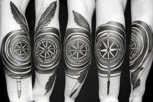 Feather in space with a compass tattoo idea