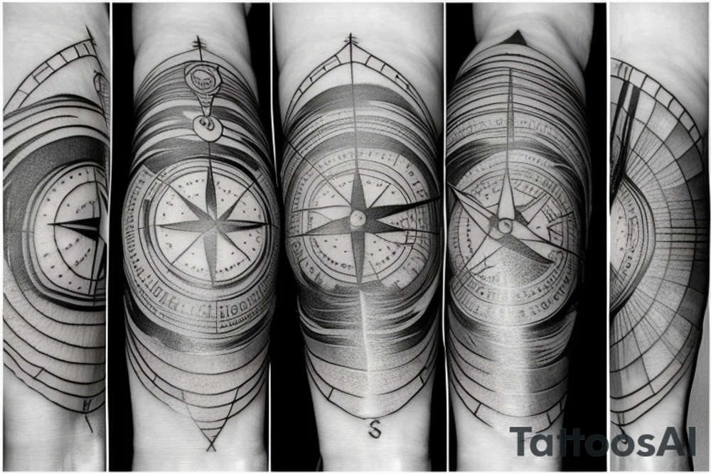 Feather in space with a compass tattoo idea