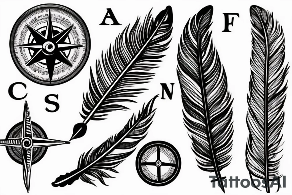 Feather with a compass tattoo idea