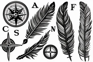 Feather with a compass tattoo idea
