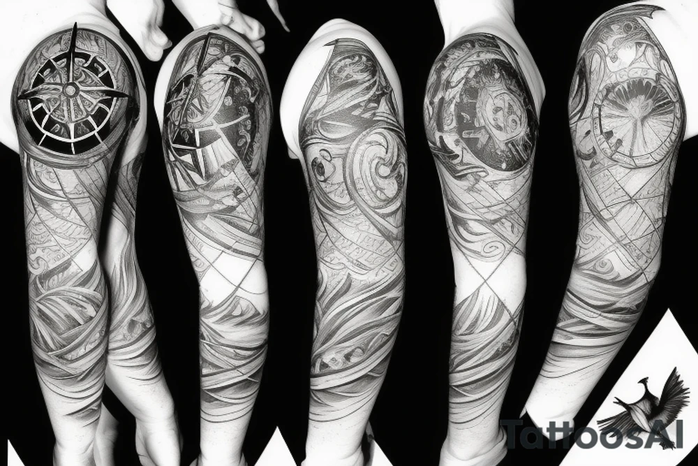 Compass, crow, pirate ship in the ocean tattoo idea Compass, crow, pirate ship in the ocean tattoo idea
