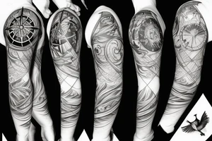 Compass, crow, pirate ship in the ocean tattoo idea