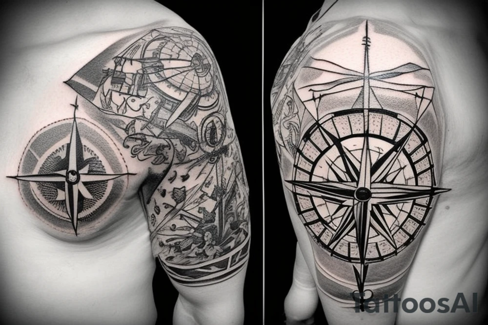 Compass, crow, pirate ship in the ocean tattoo idea Compass, crow, pirate ship in the ocean tattoo idea