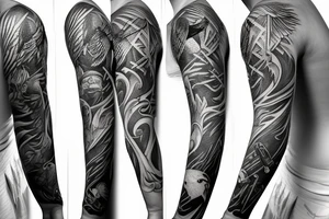 Full sleeve with a crow, compass, and pirate ship tattoo idea
