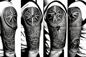 Half sleeve with a compass and pirate ship tattoo idea