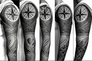 Half sleeve with a compass and pirate ship tattoo idea