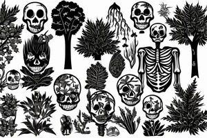 skeleton with plants and trees tattoo idea