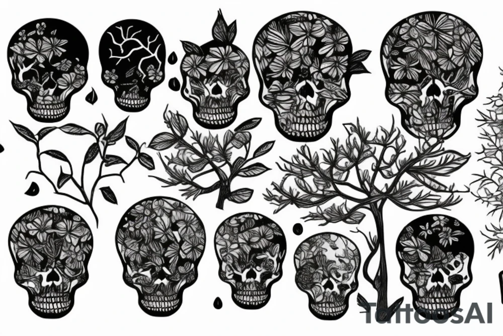 skeleton with plants and trees tattoo idea