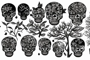 skeleton with plants and trees tattoo idea