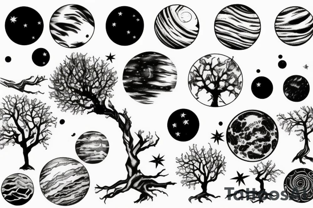 tree and planets tattoo idea