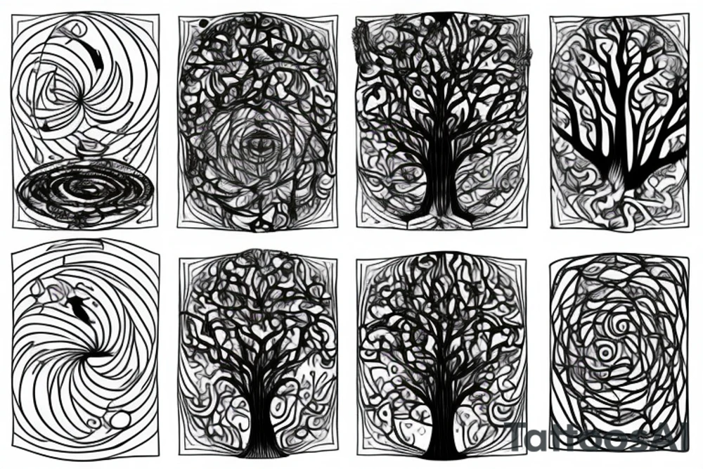 cosmic tree with golden ratio tattoo idea