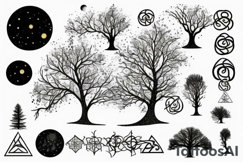 cosmic tree with golden ratio tattoo idea