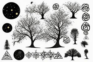 cosmic tree with golden ratio tattoo idea