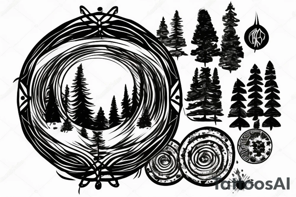 An ellipse with a pine tree inside tattoo idea