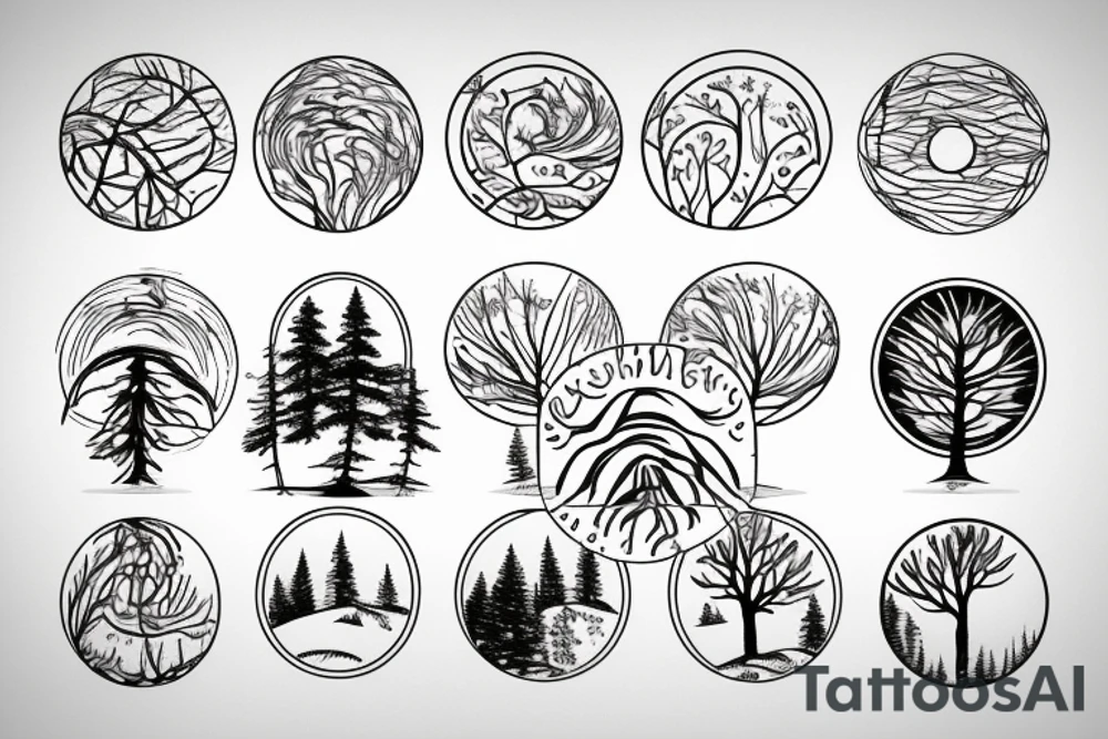 An ellipse frame with a pine tree inside tattoo idea