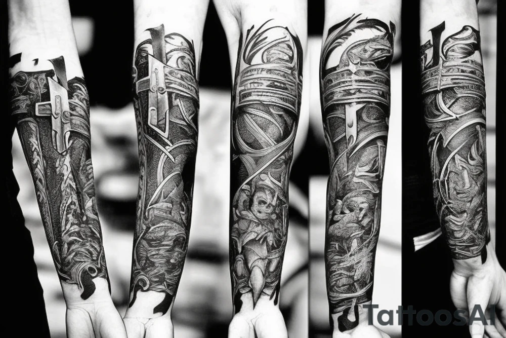 Hand that pulls a sword out of the ground tattoo idea