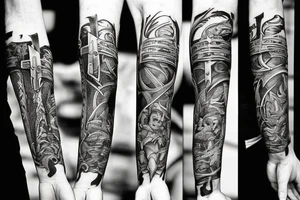 Hand that pulls a sword out of the ground tattoo idea