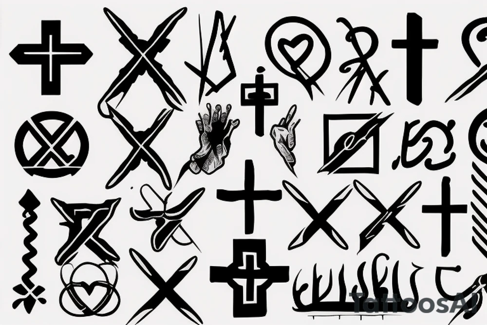 exclamation mark cross tattoo idea