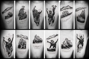 skier jumping off cliff of mountain tattoo idea
