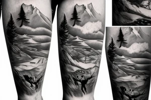 skier jumping off cliff of mountain tattoo idea