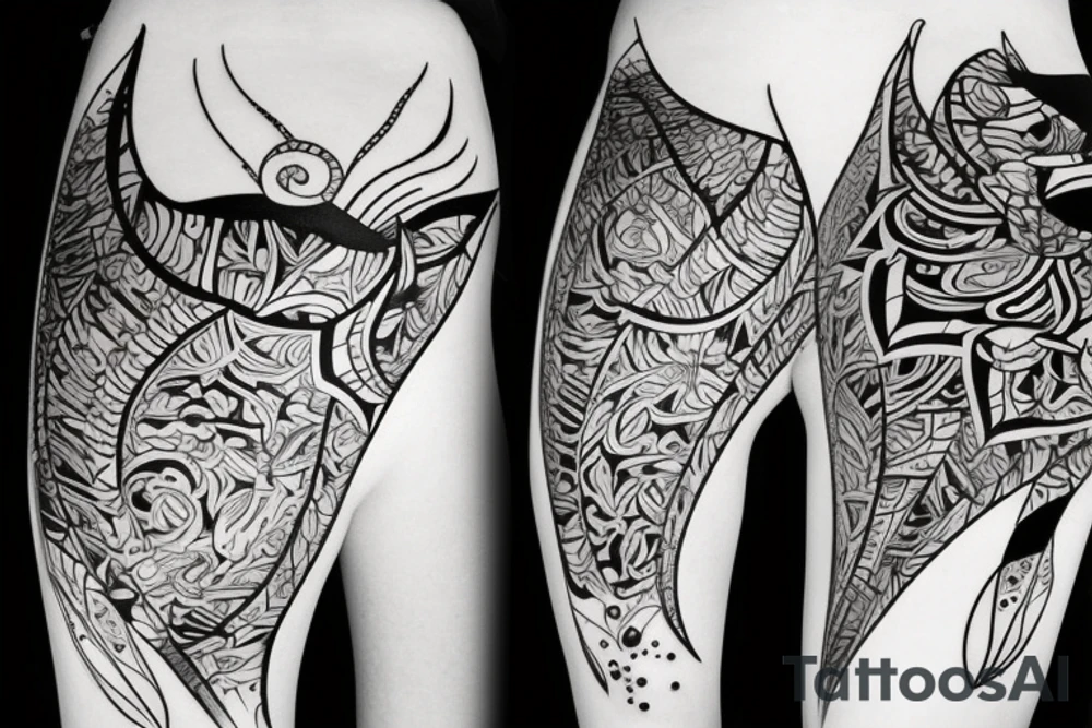 manta ray back of leg tattoo idea