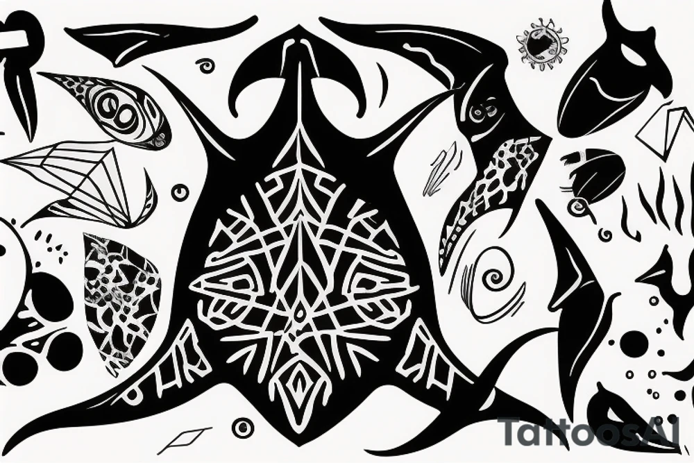 manta ray back of leg tattoo idea