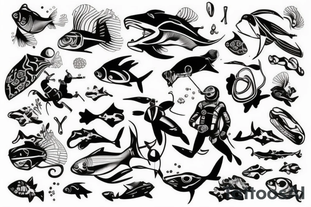 scuba diver ascending wall looking up tattoo idea