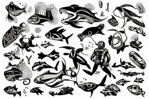 scuba diver ascending wall looking up tattoo idea