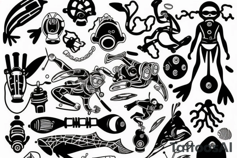 scuba diver ascending wall looking up tattoo idea