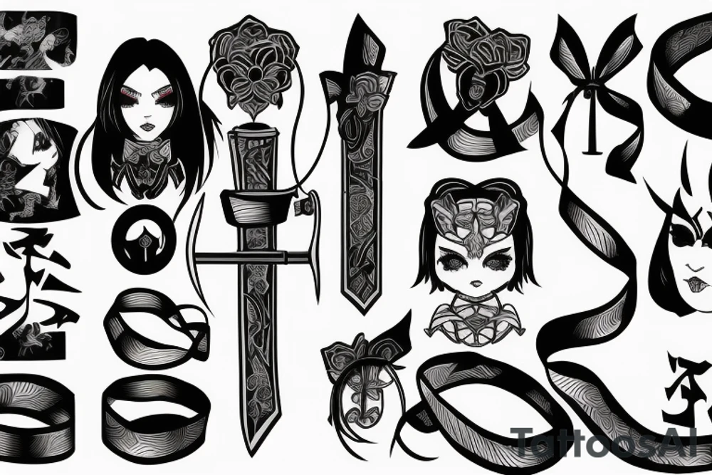 katana in around which ribbons tattoo idea
