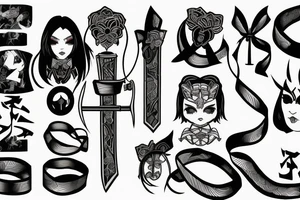 katana in around which ribbons tattoo idea