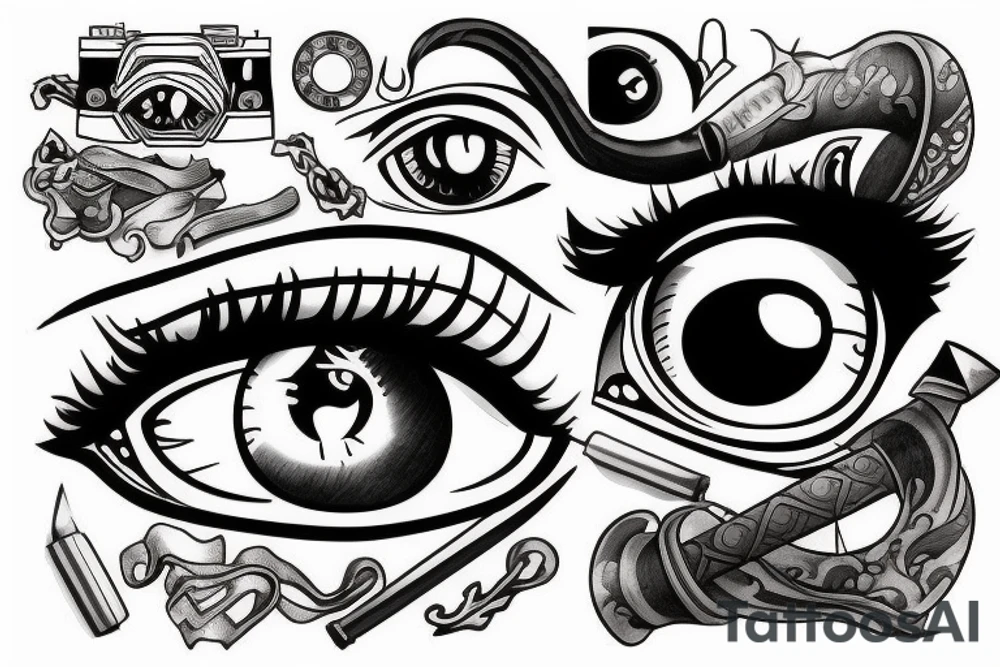 Eye, film camera, sword tattoo idea