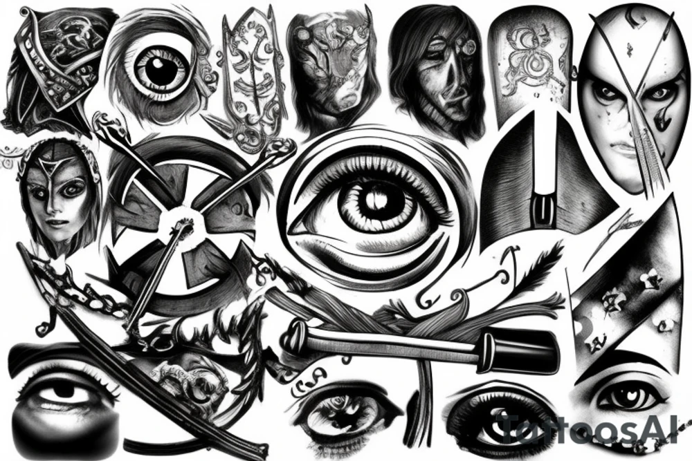 Eye, film camera, sword, medieval, knight tattoo idea