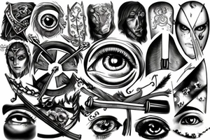 Eye, film camera, sword, medieval, knight tattoo idea