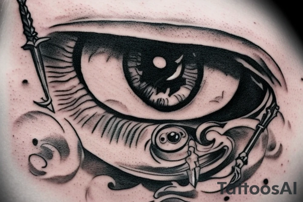 Eye, film camera, sword, medieval, knight tattoo idea